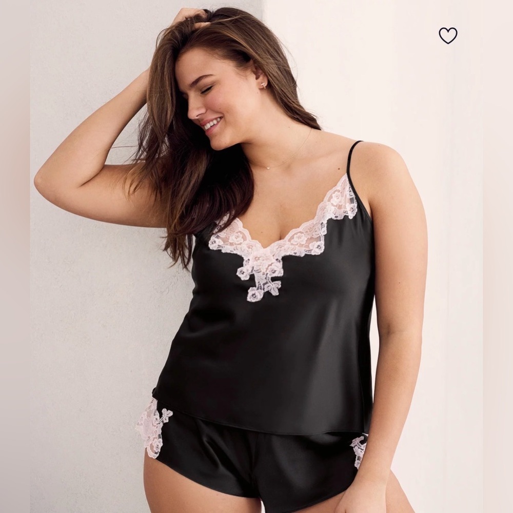 Adore Me Kaydence Elegant Black and Pink Lace Trim Sleepwear Set SZ. S